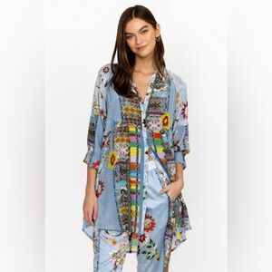 Johnny Was Set Silk Adonia Tunic and Pants Multicolor Patterned Rainbow EUC XL